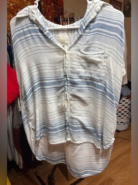 🩵 ✨ American Eagle Blue/White  Striped Collared Button Front Shirt | Size M 🩵 ✨